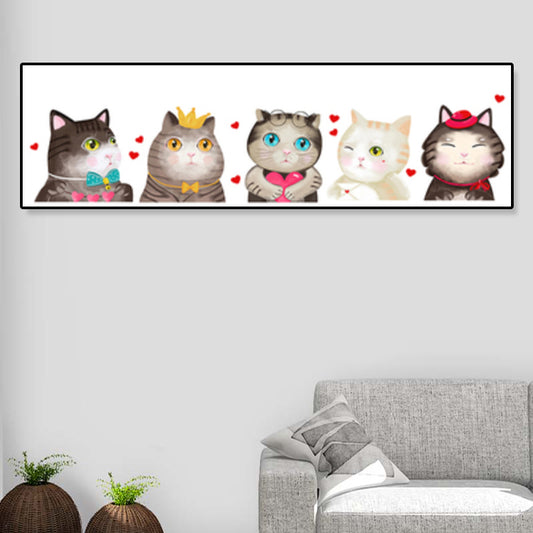 Light Color Kids Style Painting Various Cat Print Wrapped Canvas for Girls Bedroom Grey 12" x 39" Clearhalo 'Art Gallery' 'Canvas Art' 'Kids' Arts' 1860301