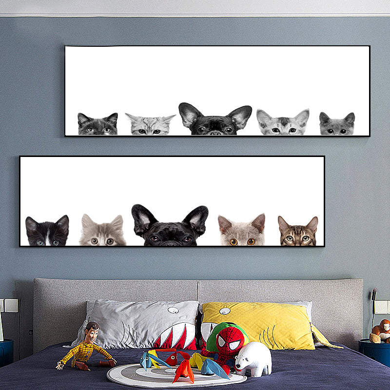 Children's Art Domestic Pets Canvas Print Photo Animal Wall Decor in Pastel Color Grey 12" x 39" Clearhalo 'Art Gallery' 'Canvas Art' 'Kids' Arts' 1860309