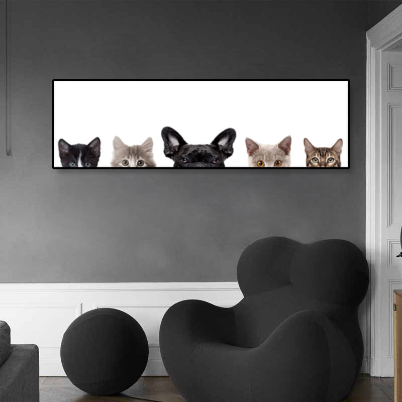 Children's Art Domestic Pets Canvas Print Photo Animal Wall Decor in Pastel Color Black 12" x 39" Clearhalo 'Art Gallery' 'Canvas Art' 'Kids' Arts' 1860314