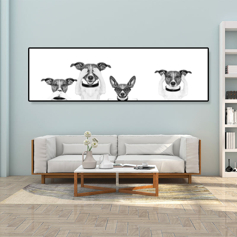 Children's Art Domestic Pets Canvas Print Photo Animal Wall Decor in Pastel Color White 12" x 39" Clearhalo 'Art Gallery' 'Canvas Art' 'Kids' Arts' 1860318