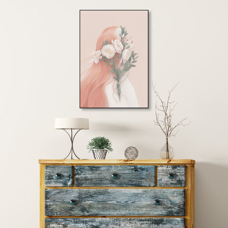 Soft Color Illustrated Maiden Wrapped Canvas Textured Pop Art Living Room Wall Decor Apricot Clearhalo 'Art Gallery' 'Canvas Art' 'Contemporary Art Gallery' 'Modern' Arts' 1860453
