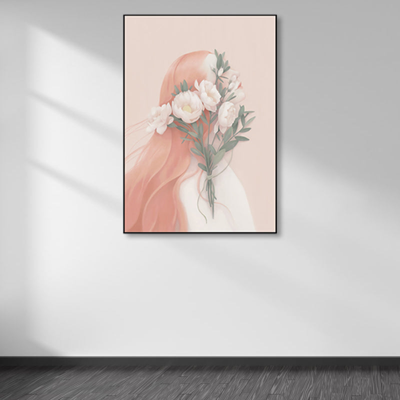 Soft Color Illustrated Maiden Wrapped Canvas Textured Pop Art Living Room Wall Decor Clearhalo 'Art Gallery' 'Canvas Art' 'Contemporary Art Gallery' 'Modern' Arts' 1860455