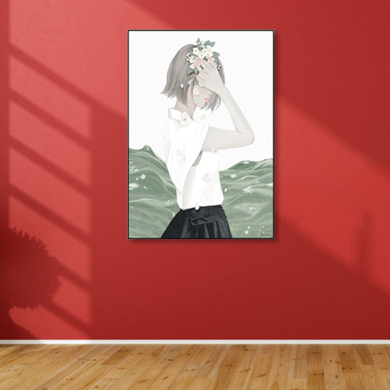 Soft Color Illustrated Maiden Wrapped Canvas Textured Pop Art Living Room Wall Decor Clearhalo 'Art Gallery' 'Canvas Art' 'Contemporary Art Gallery' 'Modern' Arts' 1860462