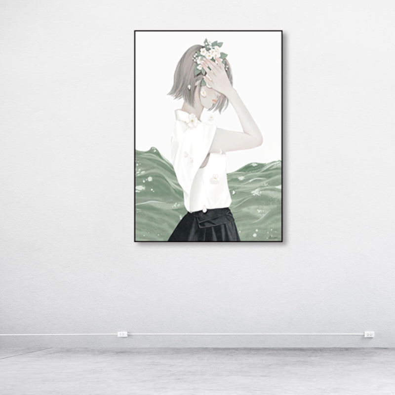 Soft Color Illustrated Maiden Wrapped Canvas Textured Pop Art Living Room Wall Decor Clearhalo 'Art Gallery' 'Canvas Art' 'Contemporary Art Gallery' 'Modern' Arts' 1860463