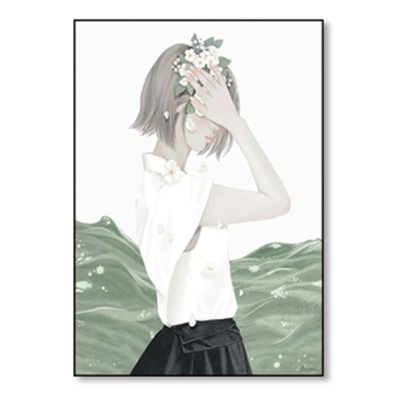 Soft Color Illustrated Maiden Wrapped Canvas Textured Pop Art Living Room Wall Decor Clearhalo 'Art Gallery' 'Canvas Art' 'Contemporary Art Gallery' 'Modern' Arts' 1860464