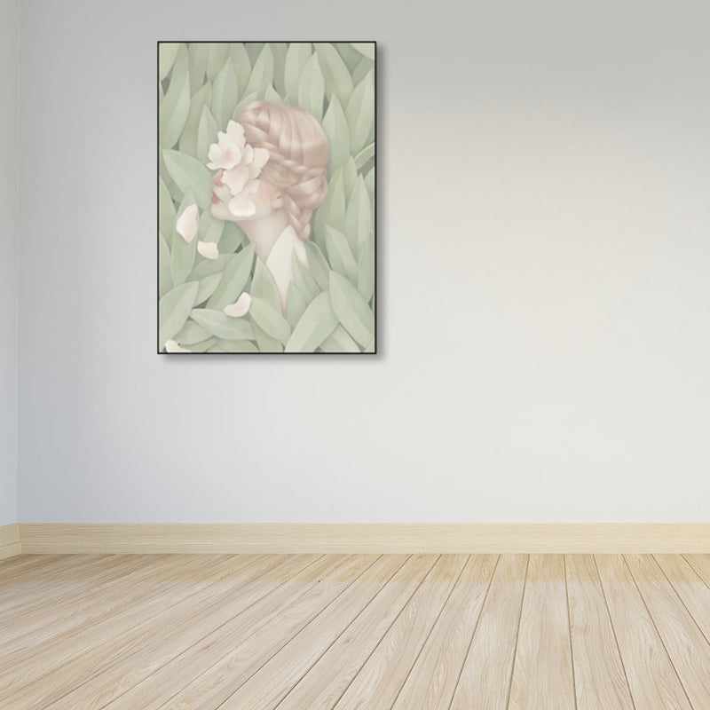 Soft Color Illustrated Maiden Wrapped Canvas Textured Pop Art Living Room Wall Decor Clearhalo 'Art Gallery' 'Canvas Art' 'Contemporary Art Gallery' 'Modern' Arts' 1860467