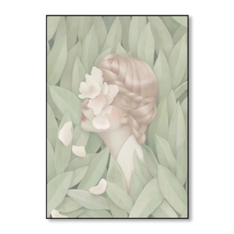 Soft Color Illustrated Maiden Wrapped Canvas Textured Pop Art Living Room Wall Decor Clearhalo 'Art Gallery' 'Canvas Art' 'Contemporary Art Gallery' 'Modern' Arts' 1860468