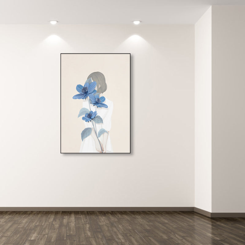 Soft Color Illustrated Maiden Wrapped Canvas Textured Pop Art Living Room Wall Decor Blue Clearhalo 'Art Gallery' 'Canvas Art' 'Contemporary Art Gallery' 'Modern' Arts' 1860469