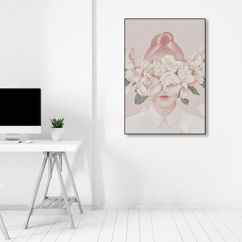 Soft Color Illustrated Maiden Wrapped Canvas Textured Pop Art Living Room Wall Decor Pink Clearhalo 'Art Gallery' 'Canvas Art' 'Contemporary Art Gallery' 'Modern' Arts' 1860477