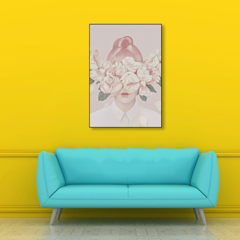Soft Color Illustrated Maiden Wrapped Canvas Textured Pop Art Living Room Wall Decor Clearhalo 'Art Gallery' 'Canvas Art' 'Contemporary Art Gallery' 'Modern' Arts' 1860479