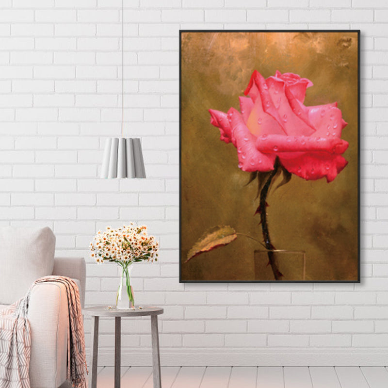Flower Blossom Canvas Print Textured Countryside Living Room Wall Art in Soft Color Dark Pink Clearhalo 'Art Gallery' 'Canvas Art' 'Country Art Gallery' 'French Country' 'Rustic' Arts' 1860504