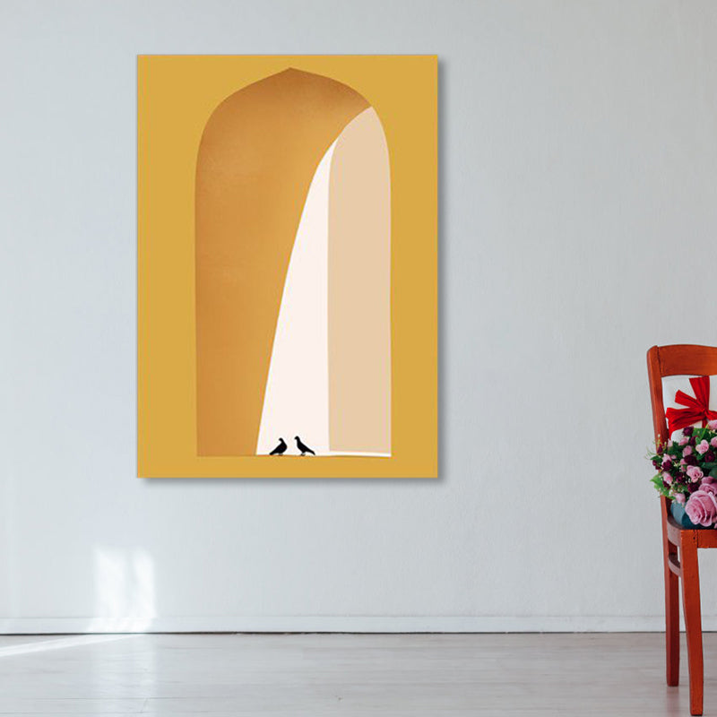 Soft Color Arched Gallery Wall Decor Building Contemporary Textured Canvas for Room Yellow Clearhalo 'Art Gallery' 'Canvas Art' 'Contemporary Art Gallery' 'Modern' Arts' 1860535