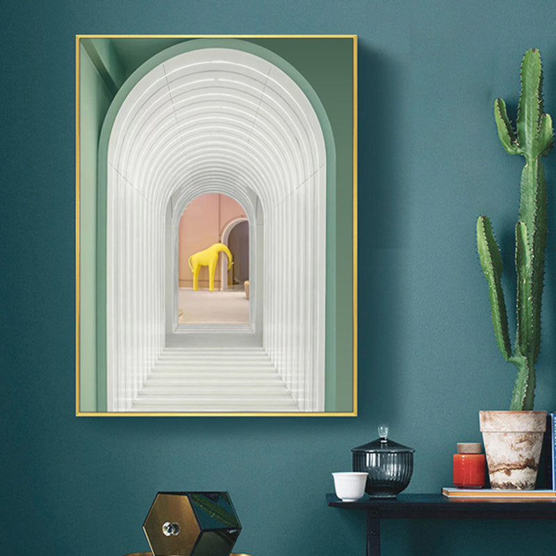 Soft Color Arched Gallery Wall Decor Building Contemporary Textured Canvas for Room Green Clearhalo 'Art Gallery' 'Canvas Art' 'Contemporary Art Gallery' 'Modern' Arts' 1860543