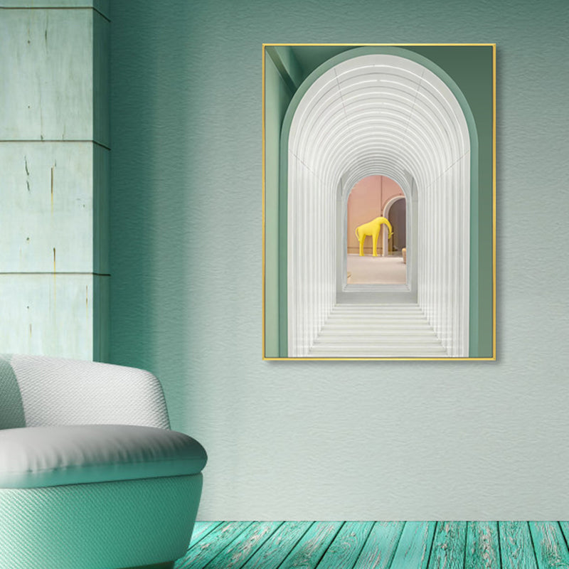 Soft Color Arched Gallery Wall Decor Building Contemporary Textured Canvas for Room Clearhalo 'Art Gallery' 'Canvas Art' 'Contemporary Art Gallery' 'Modern' Arts' 1860544