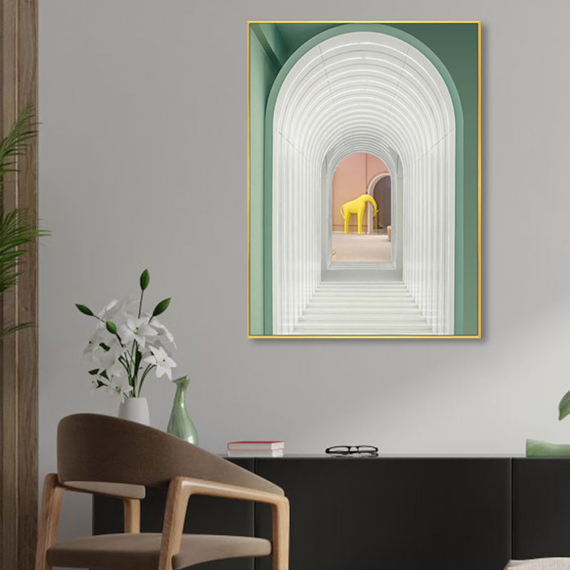 Soft Color Arched Gallery Wall Decor Building Contemporary Textured Canvas for Room Clearhalo 'Art Gallery' 'Canvas Art' 'Contemporary Art Gallery' 'Modern' Arts' 1860545