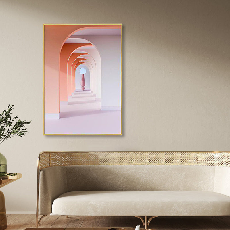 Soft Color Arched Gallery Wall Decor Building Contemporary Textured Canvas for Room Clearhalo 'Art Gallery' 'Canvas Art' 'Contemporary Art Gallery' 'Modern' Arts' 1860549