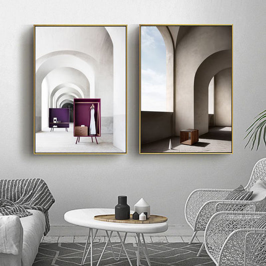 Arched Door Scenery Wall Art Set Soft Color Modern Style Canvas Print for Family Room Clearhalo 'Art Gallery' 'Canvas Art' 'Contemporary Art Gallery' 'Modern' Arts' 1860552
