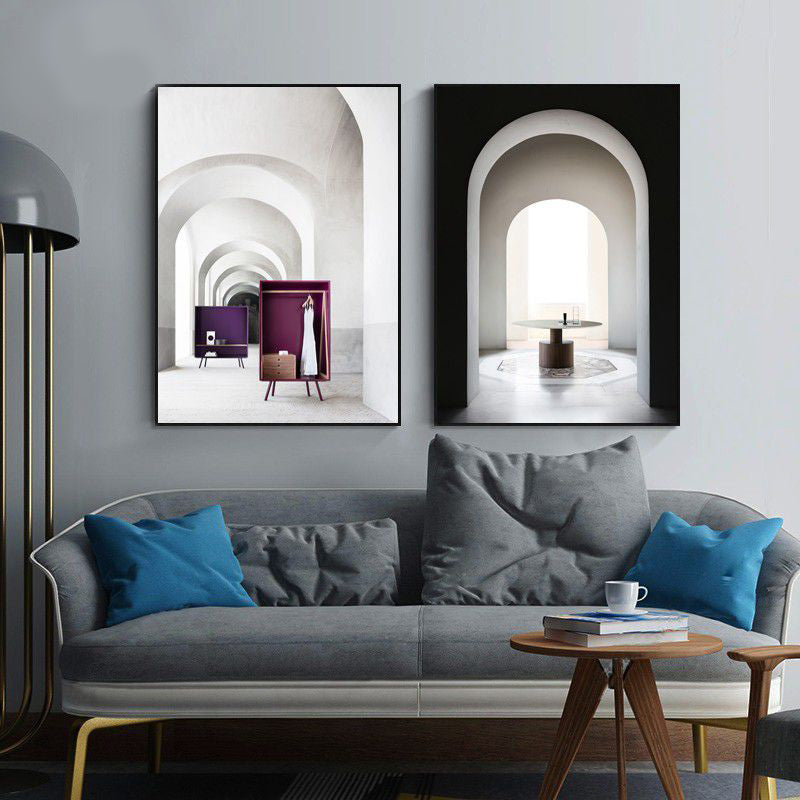 Arched Door Scenery Wall Art Set Soft Color Modern Style Canvas Print for Family Room Clearhalo 'Art Gallery' 'Canvas Art' 'Contemporary Art Gallery' 'Modern' Arts' 1860553