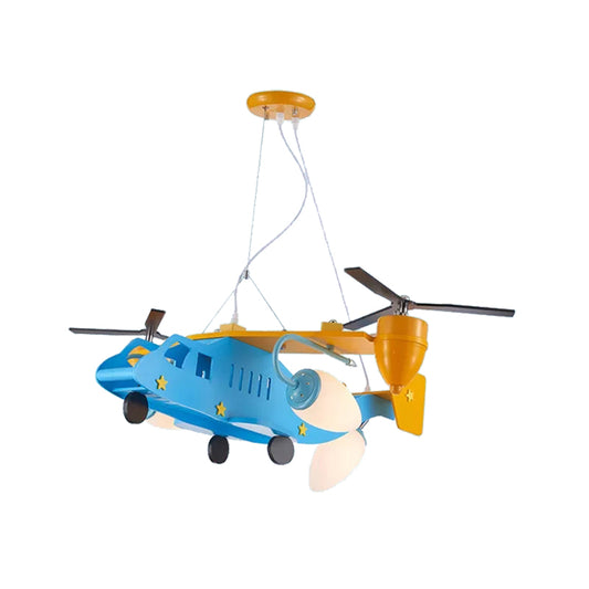 Helicopter Kindergarten Boys Bedroom Chandelier Metal Cool Ceiling Light in Blue Finish Clearhalo 'Ceiling Lights' 'Chandeliers' Lighting' options 186056