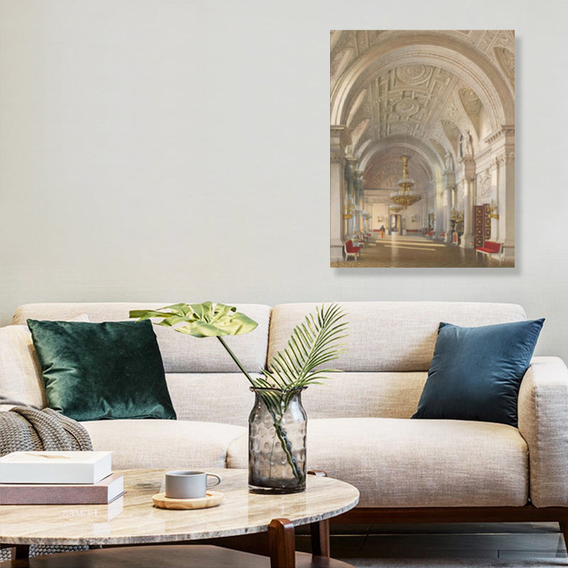 Long Arched Gallery Wall Art Decor Living Room Architecture Canvas Print in Brown Clearhalo 'Art Gallery' 'Canvas Art' 'Contemporary Art Gallery' 'Modern' Arts' 1860584
