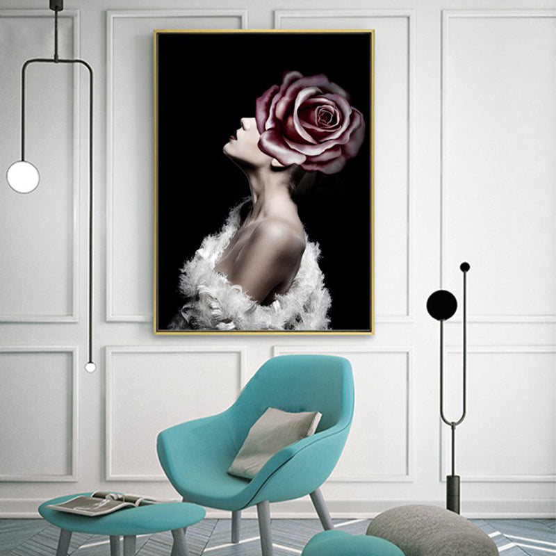 Faddish Maiden Canvas Art Glam -stijl Figuur Wanddecor in lichte kleur voor salon