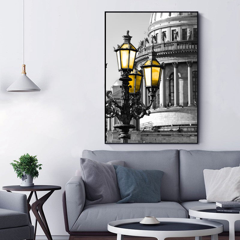 Cathedral Scene Wrapped Canvas Modern Famous Architecture Wall Decor in Pastel Color Yellow Clearhalo 'Art Gallery' 'Canvas Art' 'Contemporary Art Gallery' 'Modern' Arts' 1860611
