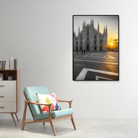 Cathedral Scene Wrapped Canvas Modern Famous Architecture Wall Decor in Pastel Color Orange Clearhalo 'Art Gallery' 'Canvas Art' 'Contemporary Art Gallery' 'Modern' Arts' 1860619