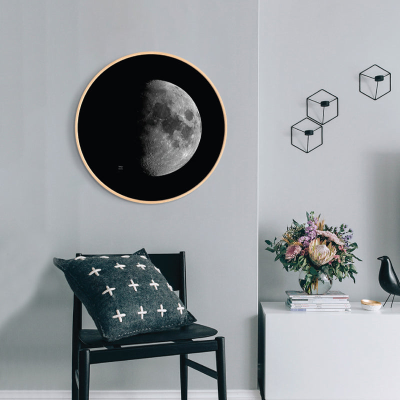 Dark Space Planet Canvas Print Textured Science Fiction Boys Bedroom Wall Art Decor Grey Clearhalo 'Art Gallery' 'Canvas Art' 'Kids' Arts' 1860660