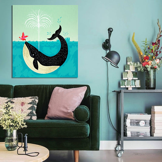 Sea Animals Wrapped Canvas Children's Art Textured Wall Decor in Soft Color for Kids Room Black 20" x 24" Clearhalo 'Art Gallery' 'Canvas Art' 'Kids' Arts' 1860724
