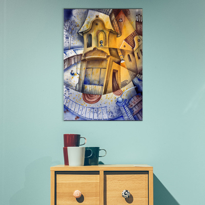 Soft Color Novel Building Wall Decor Illustration Modern Textured Canvas for Family Room Orange Clearhalo 'Art Gallery' 'Canvas Art' 'Contemporary Art Gallery' 'Modern' Arts' 1860765