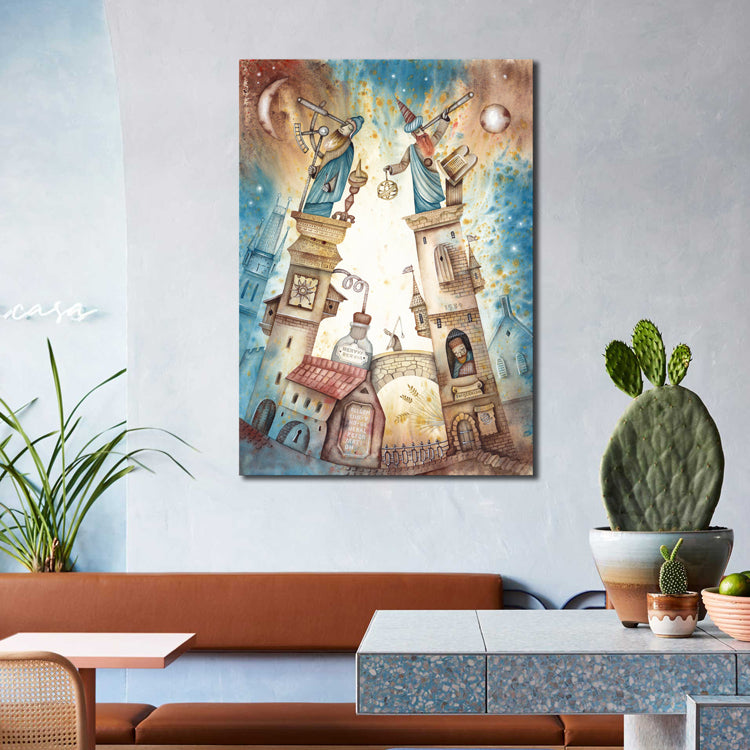 Soft Color Novel Building Wall Decor Illustration Modern Textured Canvas for Family Room Brown Clearhalo 'Art Gallery' 'Canvas Art' 'Contemporary Art Gallery' 'Modern' Arts' 1860766