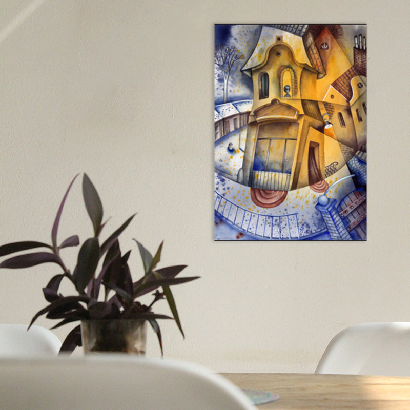 Soft Color Novel Building Wall Decor Illustration Modern Textured Canvas for Family Room Clearhalo 'Art Gallery' 'Canvas Art' 'Contemporary Art Gallery' 'Modern' Arts' 1860768