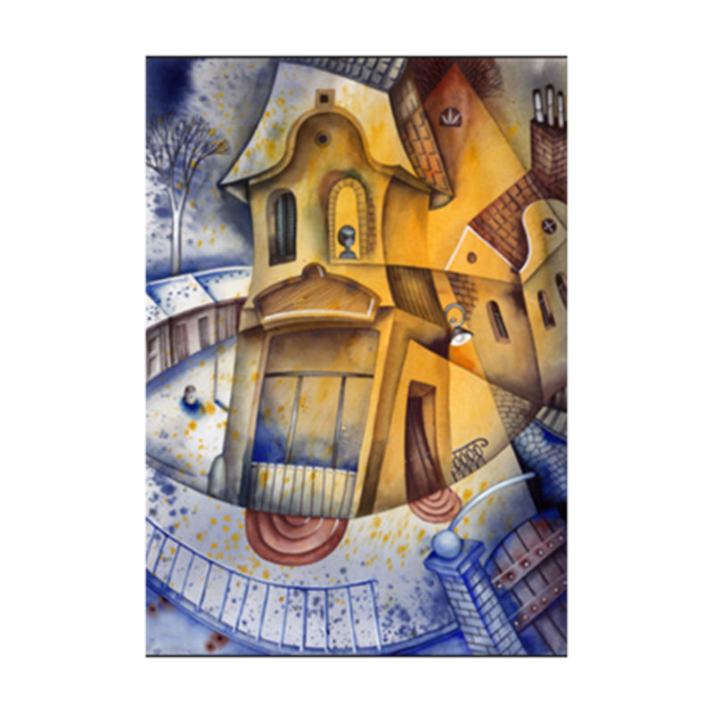 Soft Color Novel Building Wall Decor Illustration Modern Textured Canvas for Family Room Clearhalo 'Art Gallery' 'Canvas Art' 'Contemporary Art Gallery' 'Modern' Arts' 1860770