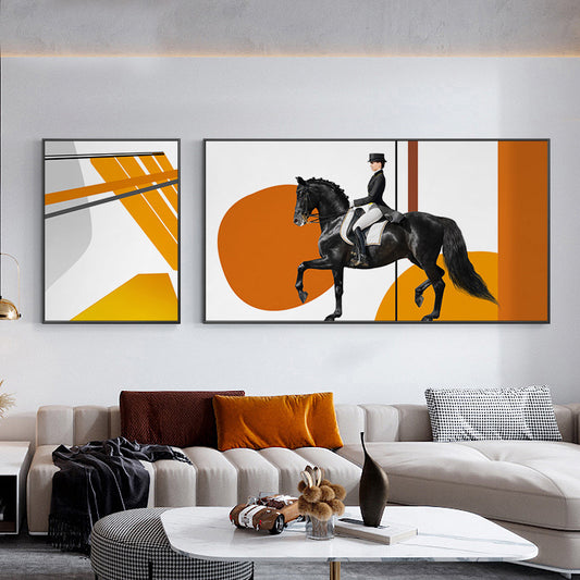 Bright Lady Rider Canvas Print with Geometric Background Modern Textured Wall Art Yellow Clearhalo 'Art Gallery' 'Canvas Art' 'Traditional' Arts' 1860774