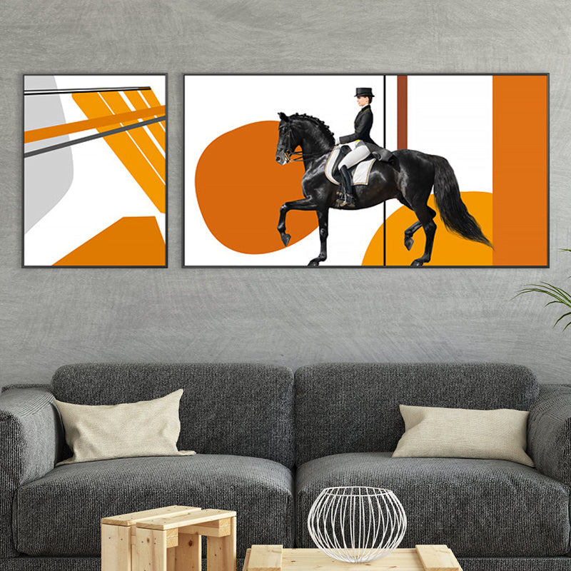 Bright Lady Rider Canvas Print with Geometric Background Modern Textured Wall Art Clearhalo 'Art Gallery' 'Canvas Art' 'Traditional' Arts' 1860775