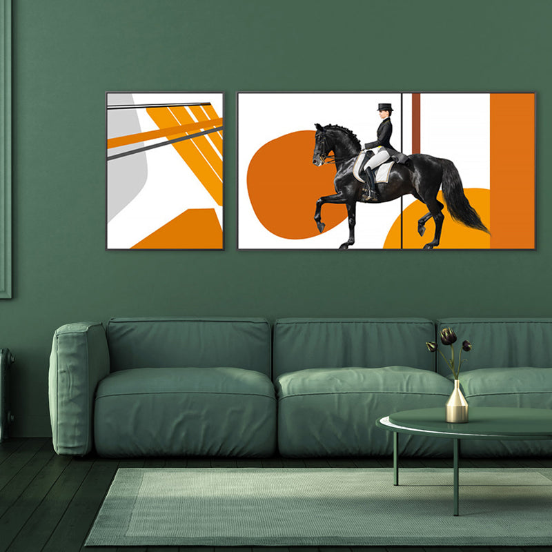 Bright Lady Rider Canvas Print with Geometric Background Modern Textured Wall Art Clearhalo 'Art Gallery' 'Canvas Art' 'Traditional' Arts' 1860776