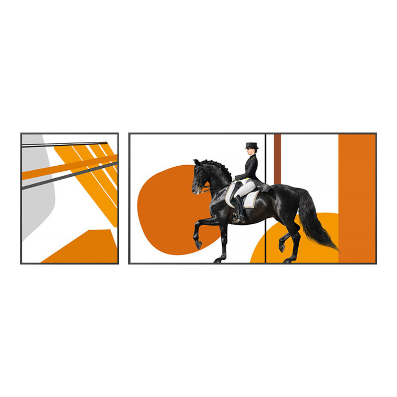 Bright Lady Rider Canvas Print with Geometric Background Modern Textured Wall Art Clearhalo 'Art Gallery' 'Canvas Art' 'Traditional' Arts' 1860777