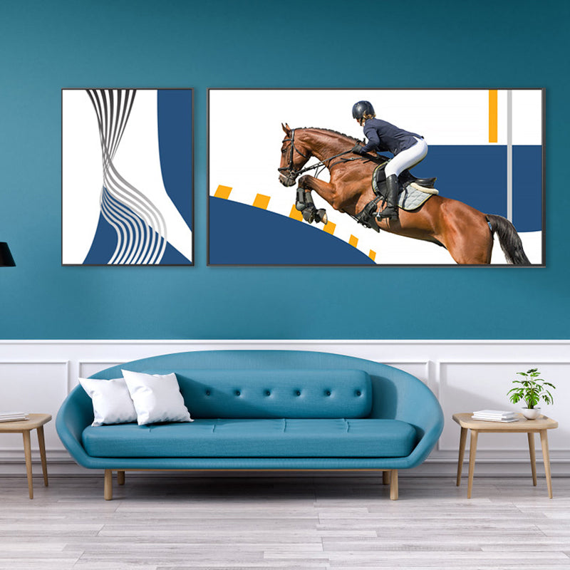 Bright Lady Rider Canvas Print with Geometric Background Modern Textured Wall Art Clearhalo 'Art Gallery' 'Canvas Art' 'Traditional' Arts' 1860786