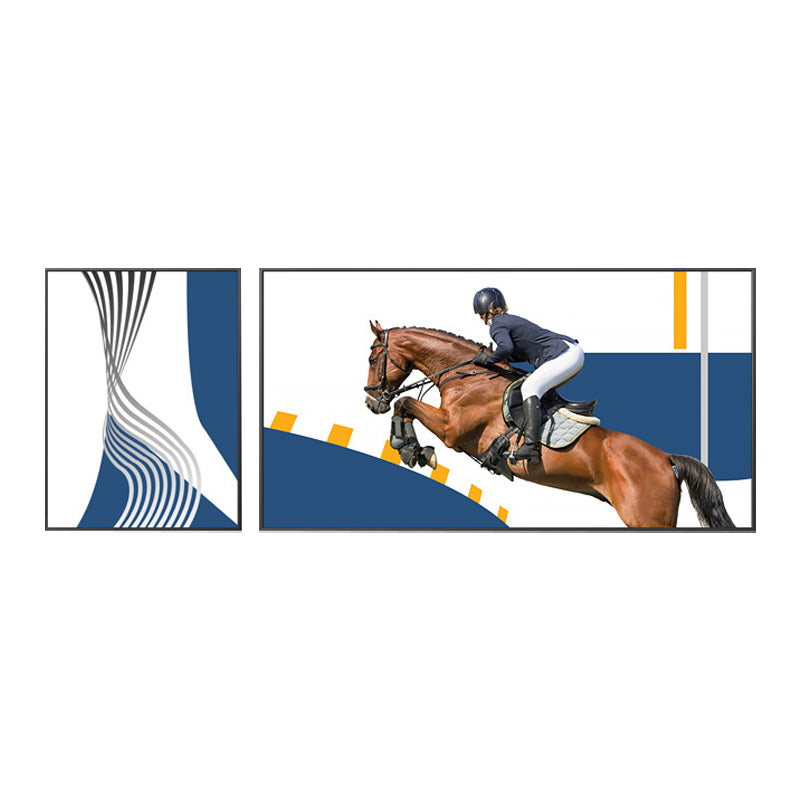 Bright Lady Rider Canvas Print with Geometric Background Modern Textured Wall Art Clearhalo 'Art Gallery' 'Canvas Art' 'Traditional' Arts' 1860788