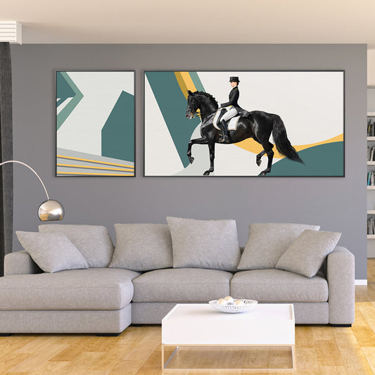 Bright Lady Rider Canvas Print with Geometric Background Modern Textured Wall Art Clearhalo 'Art Gallery' 'Canvas Art' 'Traditional' Arts' 1860794