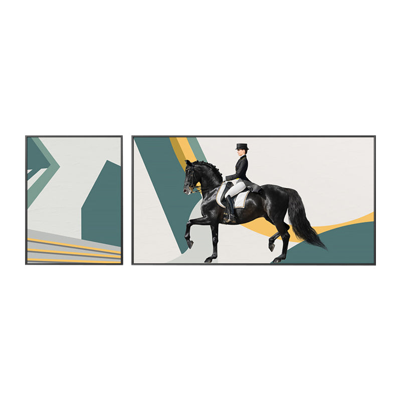 Bright Lady Rider Canvas Print with Geometric Background Modern Textured Wall Art Clearhalo 'Art Gallery' 'Canvas Art' 'Traditional' Arts' 1860796