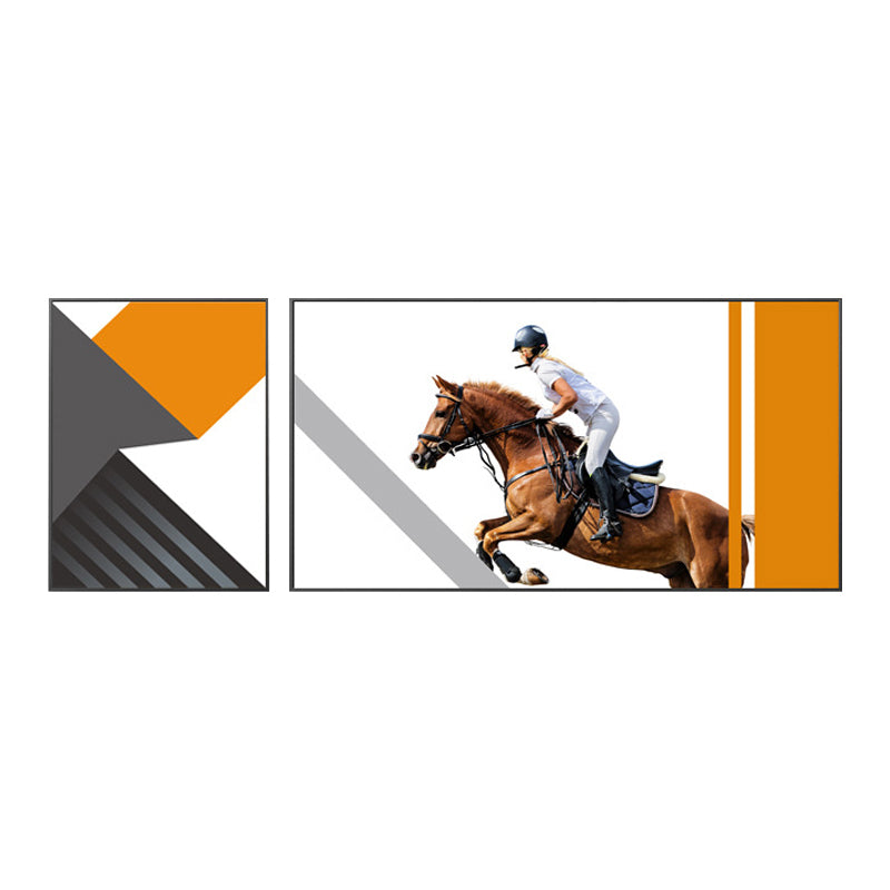 Bright Lady Rider Canvas Print with Geometric Background Modern Textured Wall Art Clearhalo 'Art Gallery' 'Canvas Art' 'Traditional' Arts' 1860804