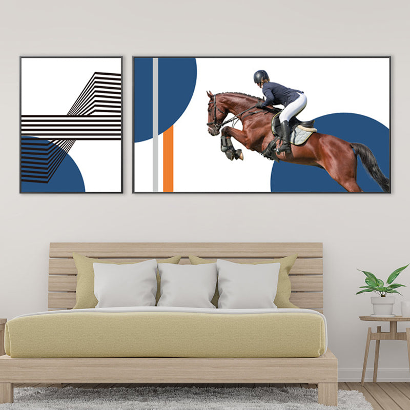 Bright Lady Rider Canvas Print with Geometric Background Modern Textured Wall Art Clearhalo 'Art Gallery' 'Canvas Art' 'Traditional' Arts' 1860806