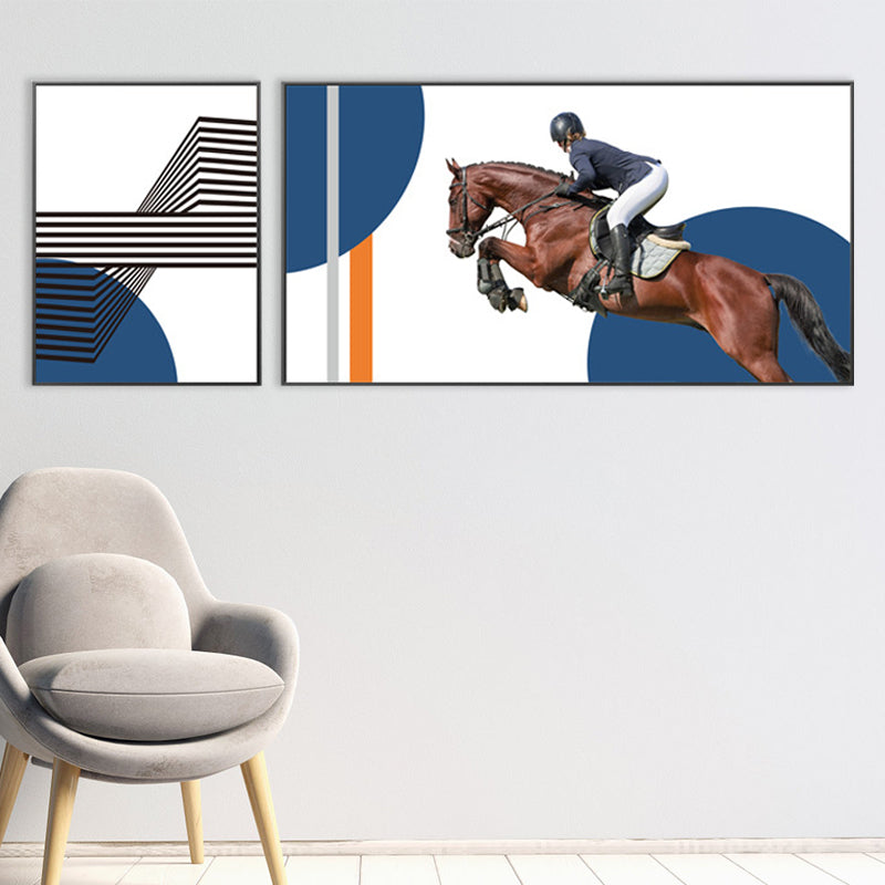 Bright Lady Rider Canvas Print with Geometric Background Modern Textured Wall Art Clearhalo 'Art Gallery' 'Canvas Art' 'Traditional' Arts' 1860807
