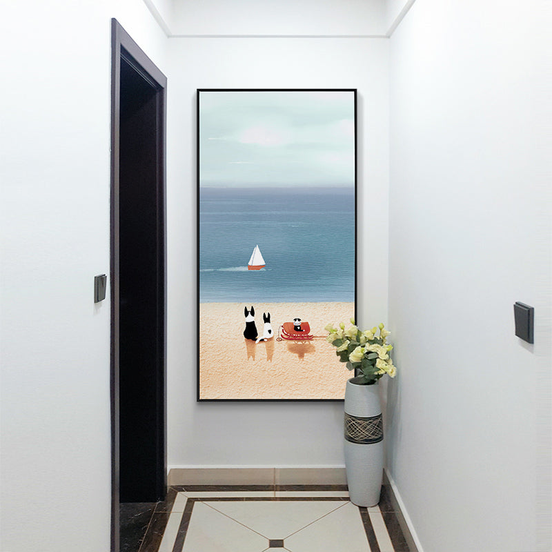 Illustration Pet Canvas Art Kids Style Beautiful Scenery Wall Decor in Pastel Color Blue Clearhalo 'Art Gallery' 'Canvas Art' 'Kids' Arts' 1860809