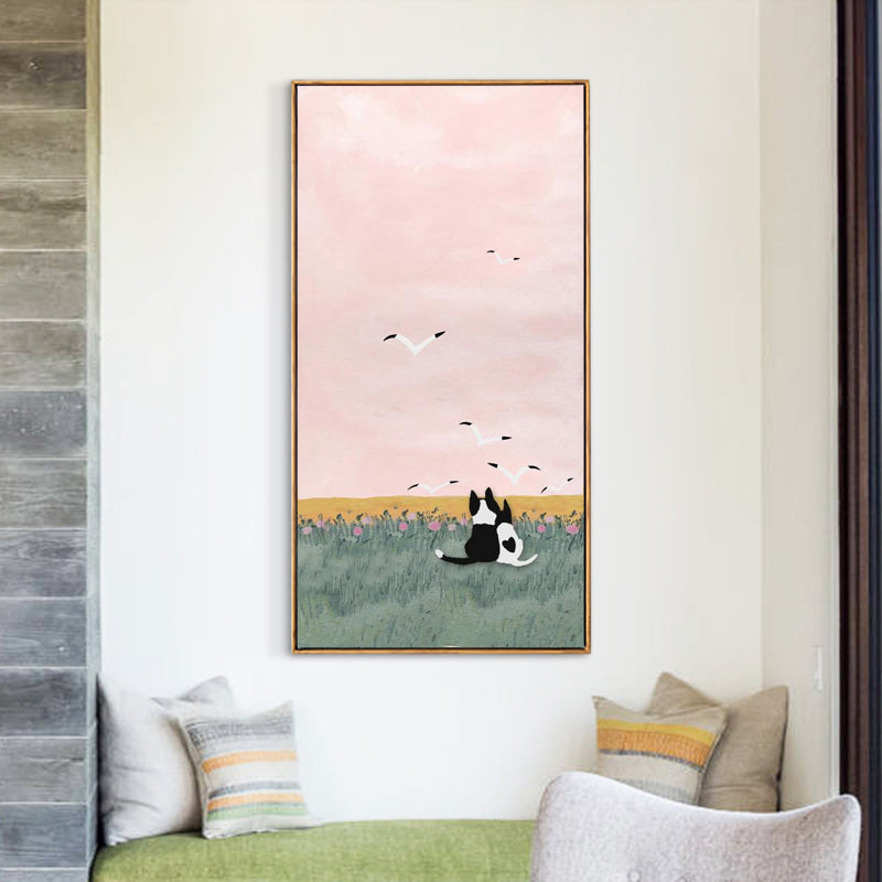 Illustration Pet Canvas Art Kids Style Beautiful Scenery Wall Decor in Pastel Color Pink Clearhalo 'Art Gallery' 'Canvas Art' 'Kids' Arts' 1860816