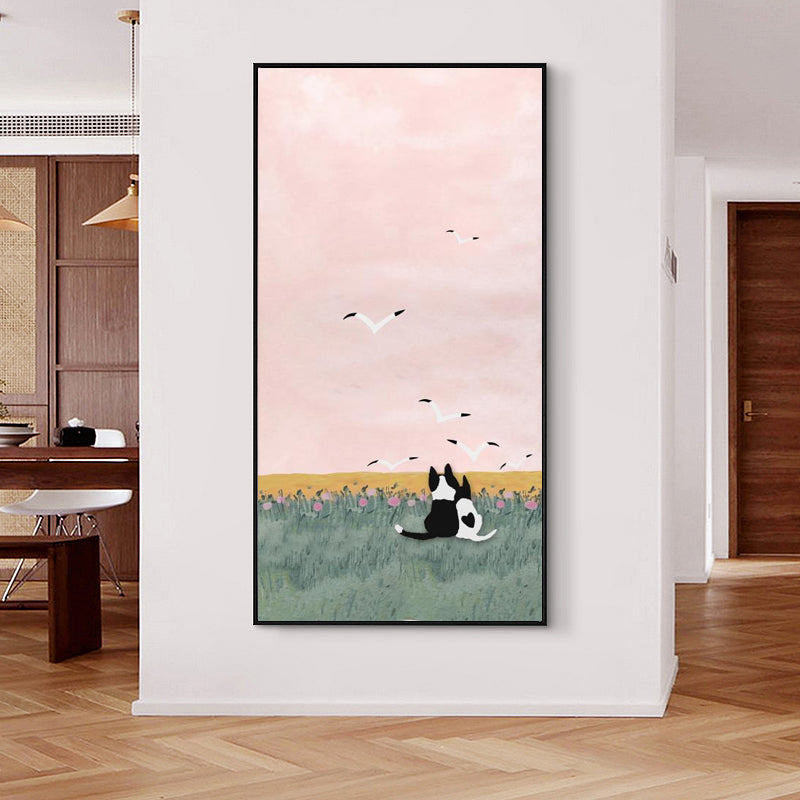 Illustration Pet Canvas Art Kids Style Beautiful Scenery Wall Decor in Pastel Color Clearhalo 'Art Gallery' 'Canvas Art' 'Kids' Arts' 1860817