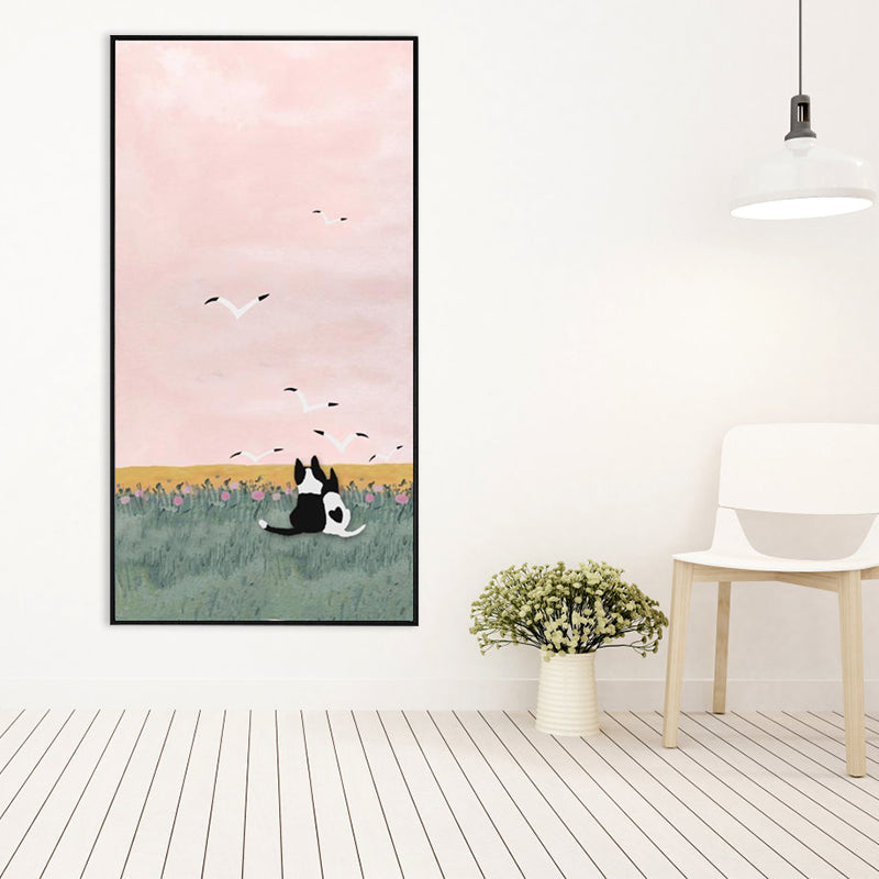 Illustration Pet Canvas Art Kids Style Beautiful Scenery Wall Decor in Pastel Color Clearhalo 'Art Gallery' 'Canvas Art' 'Kids' Arts' 1860818