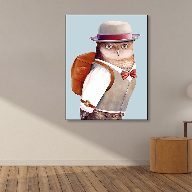 Personified Animal Canvas Children's Art Creature Painting in Light Color for Guest Room Brown Clearhalo 'Art Gallery' 'Canvas Art' 'Kids' Arts' 1860948