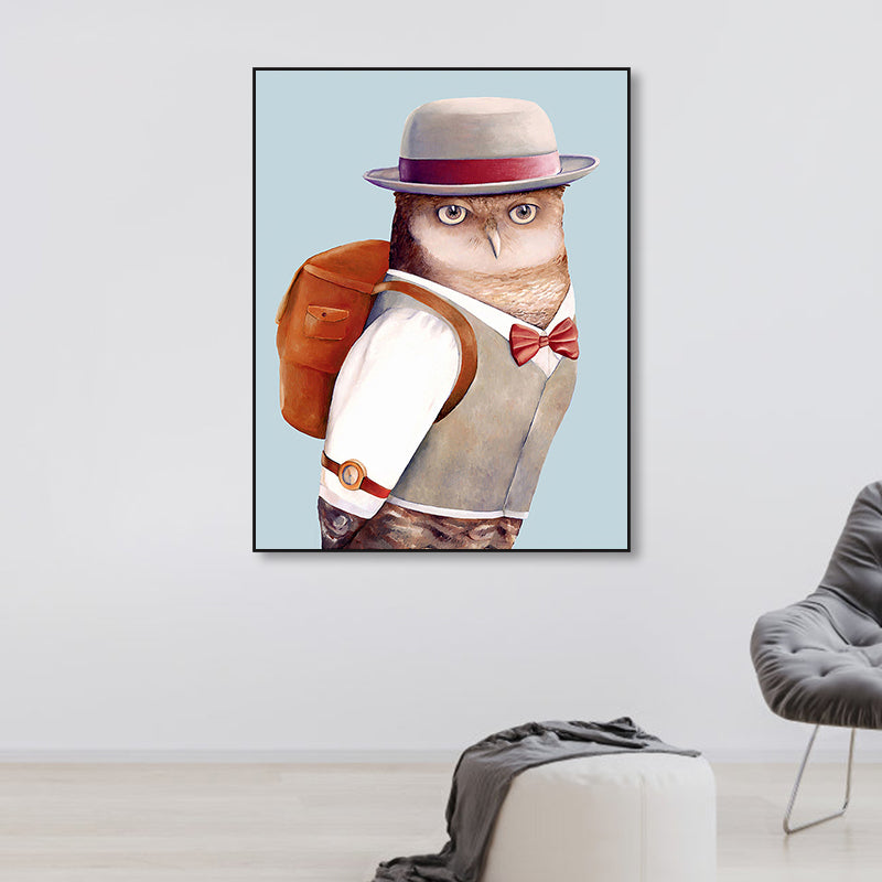 Personified Animal Canvas Children's Art Creature Painting in Light Color for Guest Room Clearhalo 'Art Gallery' 'Canvas Art' 'Kids' Arts' 1860949